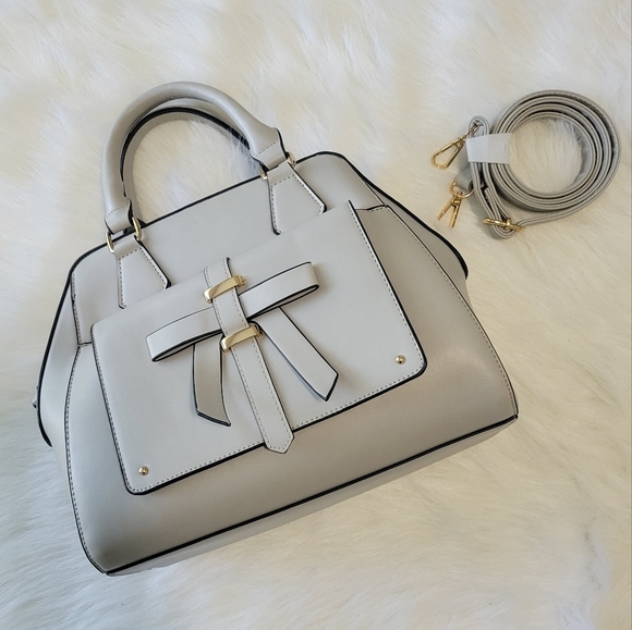 Handbags - Light Gray Satchel Handbag Vegan Leather   Includes Crossbody Strap NWOT